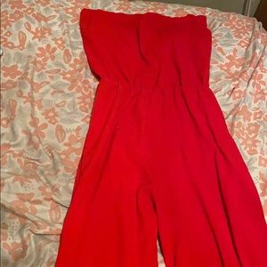 red strapless jumpsuit